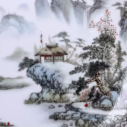 Vase ceramique decor chinois detail motif paysage vallée