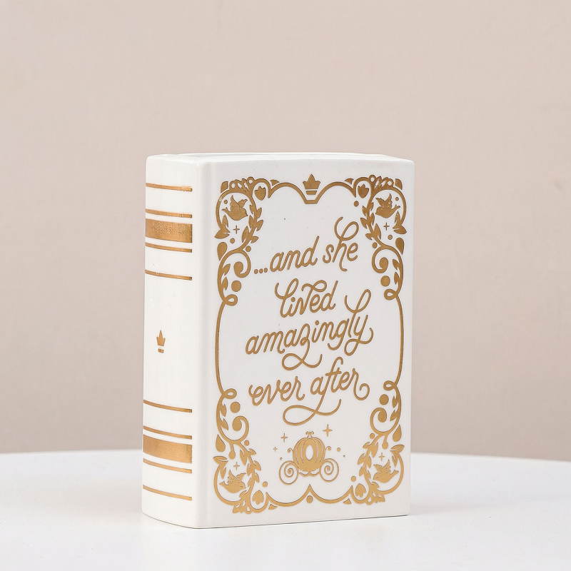 Vase céramique forme livre blanc et doré