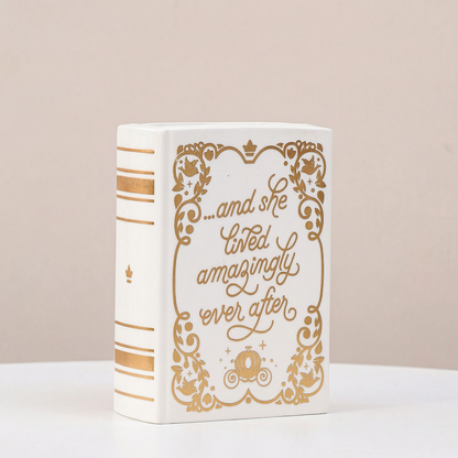 Vase céramique forme livre blanc et doré