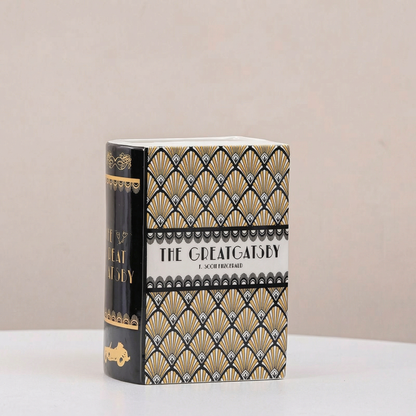 Vase céramique forme livre noir et doré
