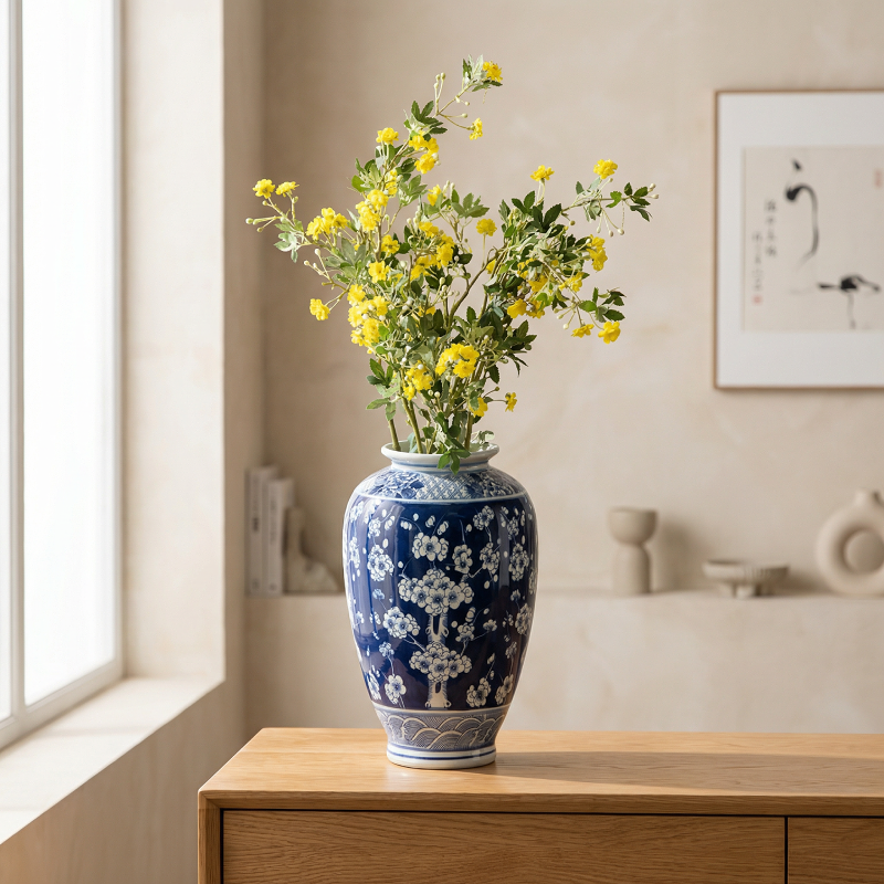 Vase céramique prune orientale italienne bleu et blanc lifestyle