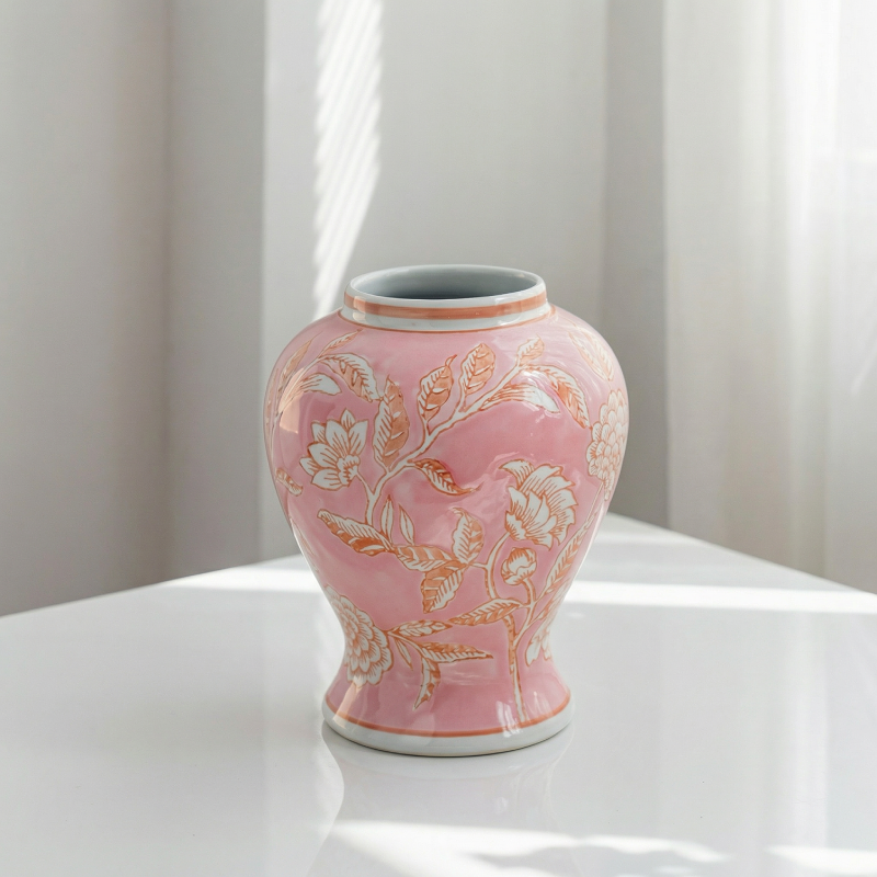 Vases en céramique rose à motifs floraux dorés – Élégance romantique L'UNIVERS DU VASE