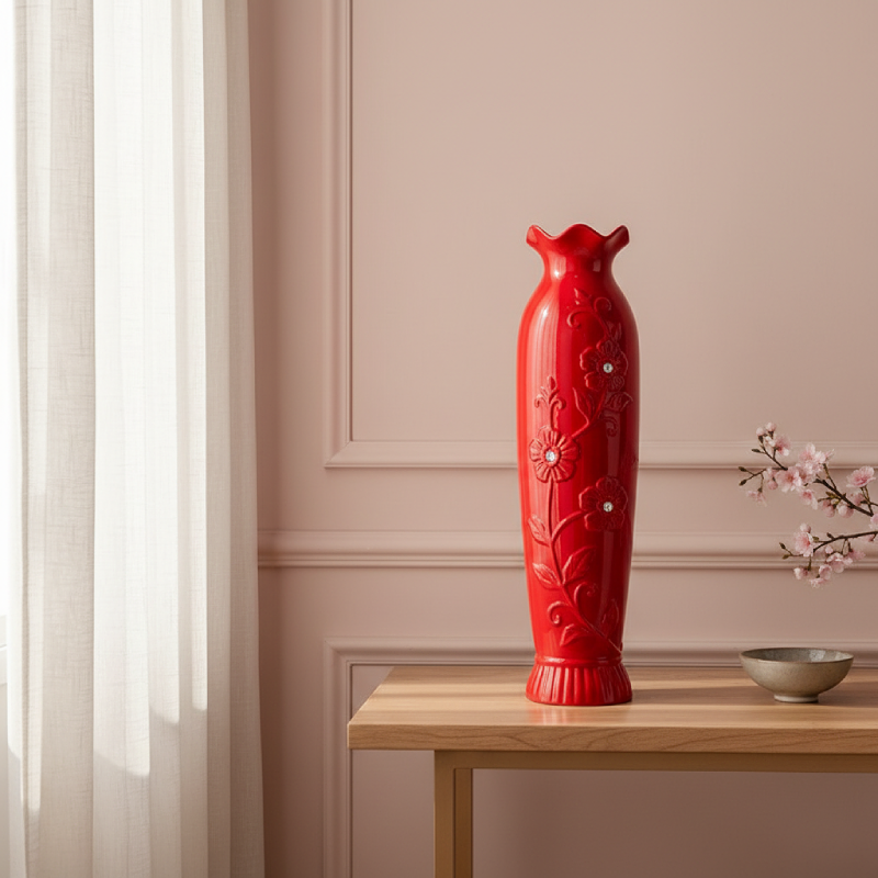Vase céramique rouge design festif modèle B lifestyle