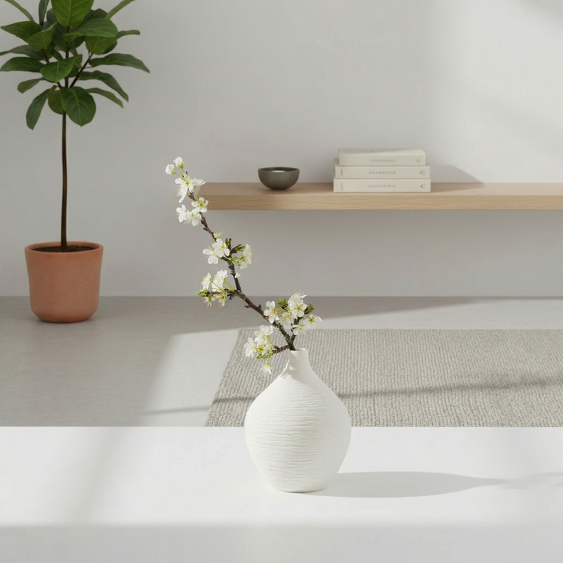 Vase céramique texturée design contemporain minimaliste blanc S lifestyle