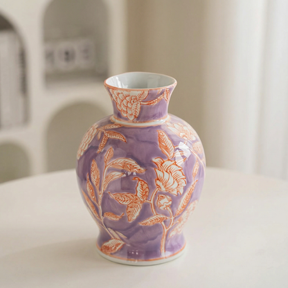 Vase céramique violet motif floral modèle A