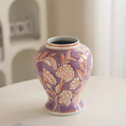 Vase céramique violet motif floral modèle B