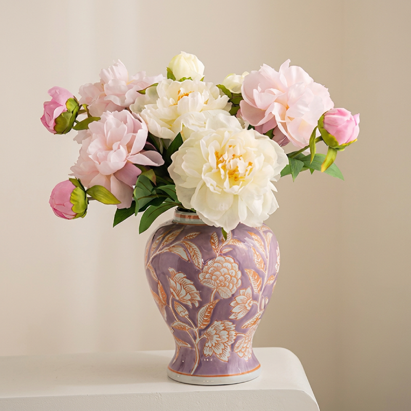 Vase céramique violet motif floral modèle B lifestyle