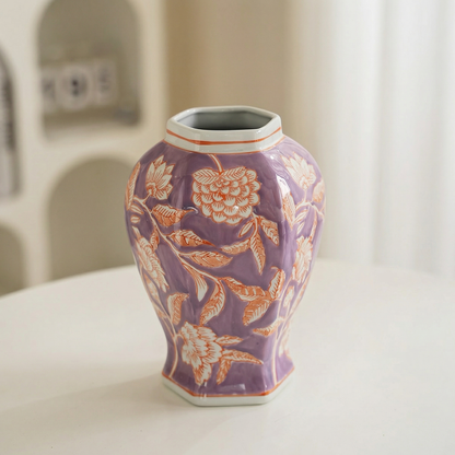 Vase céramique violet motif floral modèle C