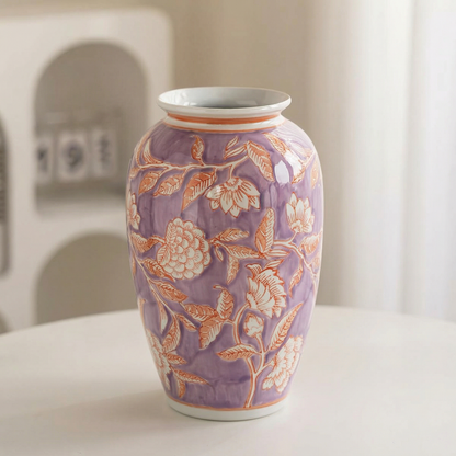 Vase céramique violet motif floral modèle D