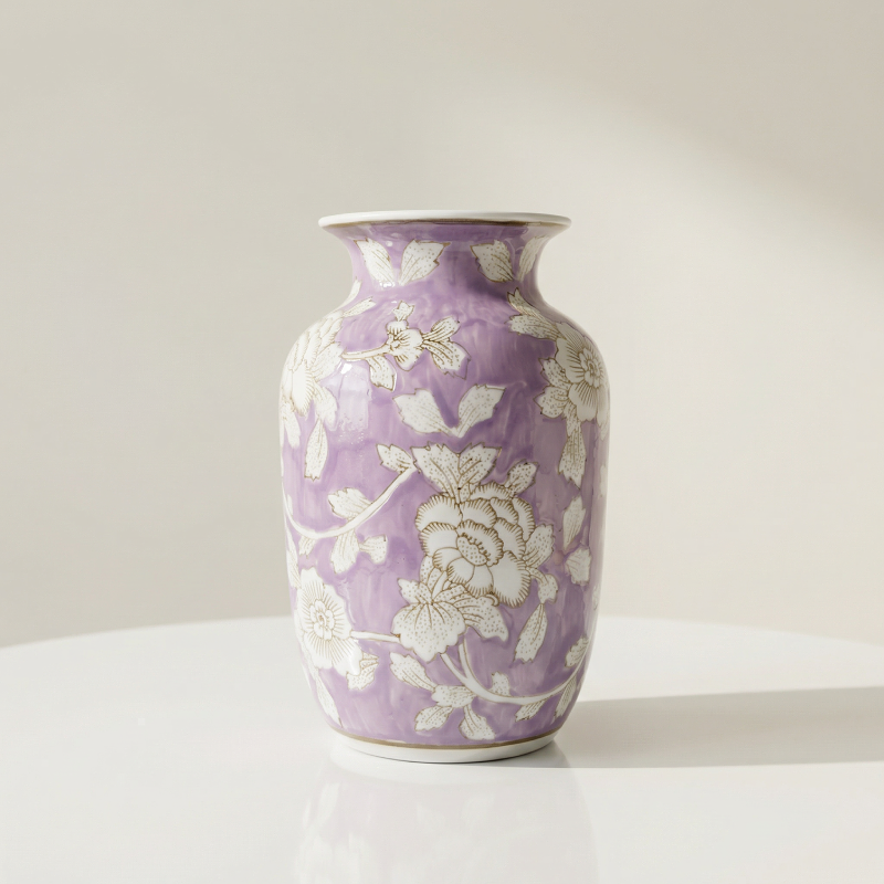 Vase céramique violet motif floral modèle E