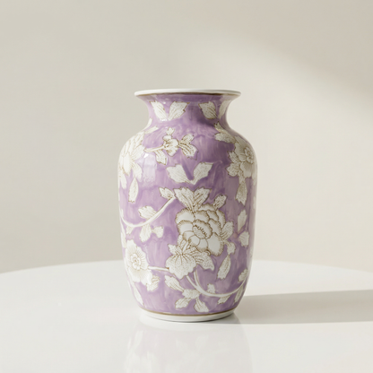 Vase céramique violet motif floral modèle E