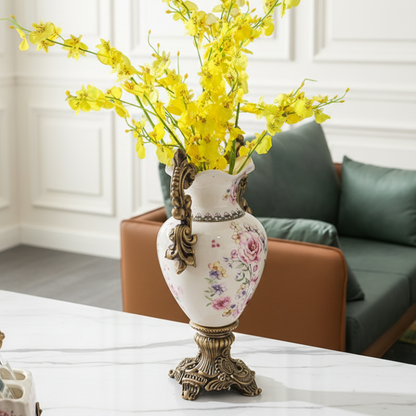 Vase double anses style européen raffiné fleurs et oiseaux britanniques détail côté