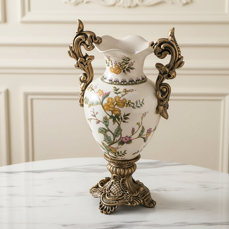 Vase double anses style européen raffiné fruitier détail dessus