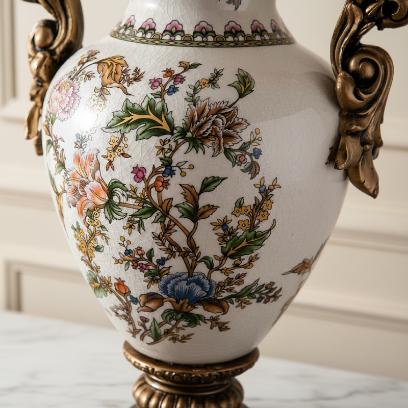 Vase double anses style européen raffiné mandis détail matière