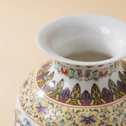 Vase porcelaine motif dragon et phénix détail haut