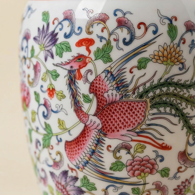 Vase porcelaine motif dragon et phénix détail motifs