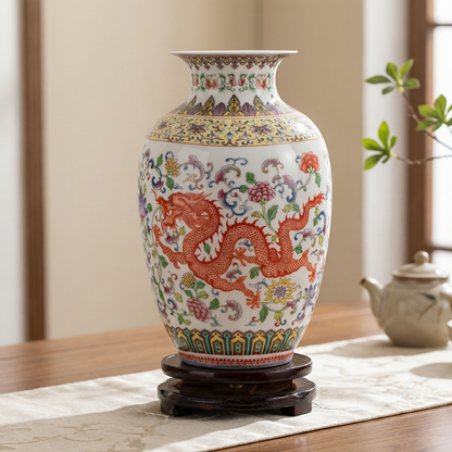 Vase porcelaine motif dragon et phénix modèle C lifestyle
