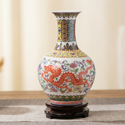 Vase porcelaine motif dragon et phénix modèle A