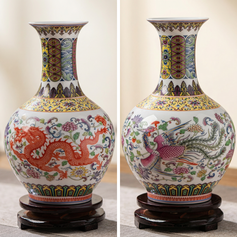 Vase porcelaine motif dragon et phénix modèle A face dos