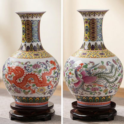 Vase porcelaine motif dragon et phénix modèle A face dos