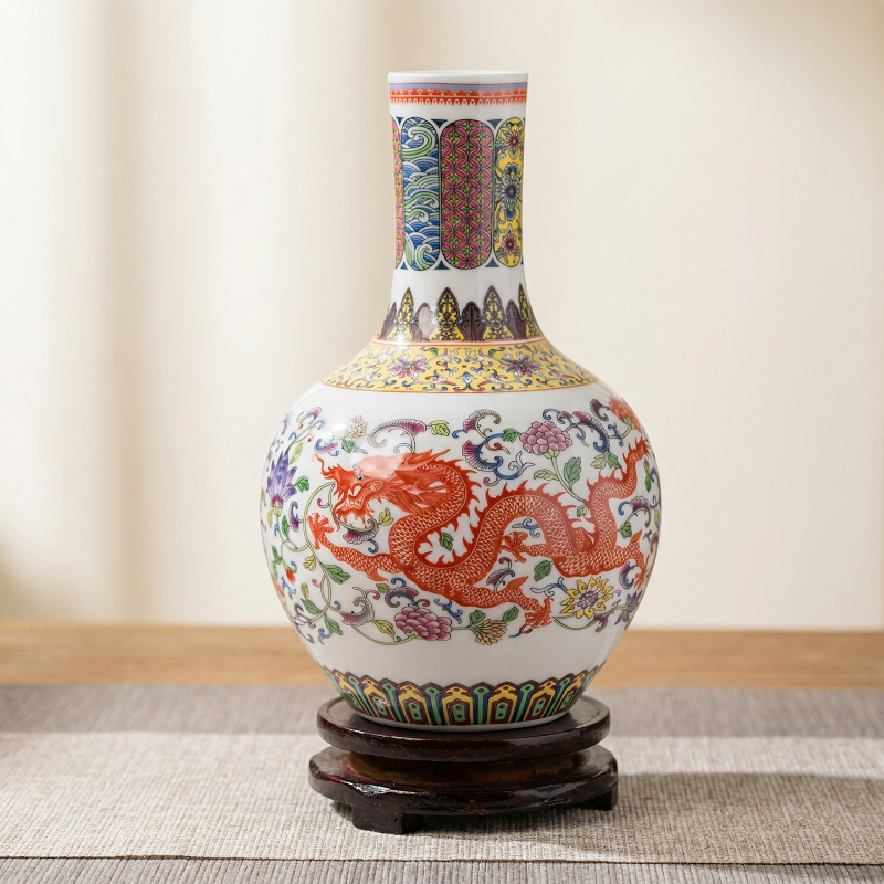 Vase porcelaine motif dragon et phénix modèle B
