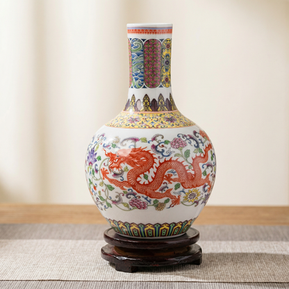 Vase porcelaine motif dragon et phénix modèle B