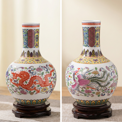 Vase porcelaine motif dragon et phénix modèle B face dos