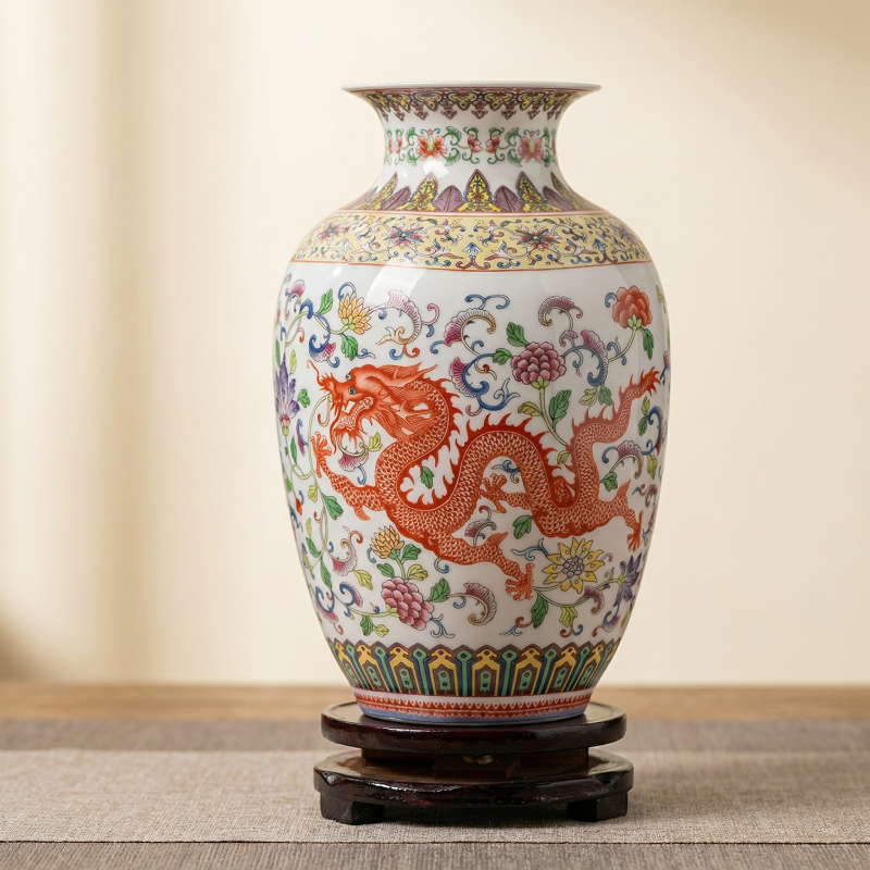 Vase porcelaine motif dragon et phénix modèle C