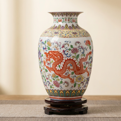 Vase porcelaine motif dragon et phénix modèle C