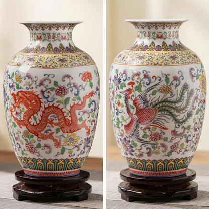 Vase porcelaine motif dragon et phénix modèle C face dos