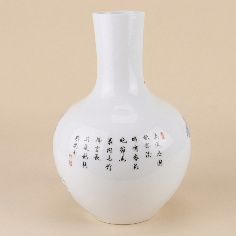 Vase porcelaine motif fleurs et oiseaux dos