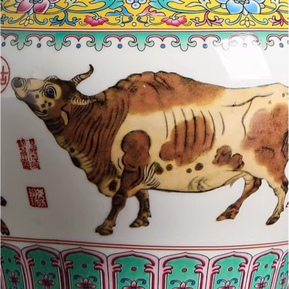 Vase porcelaine motif vache multicolore détail motifs