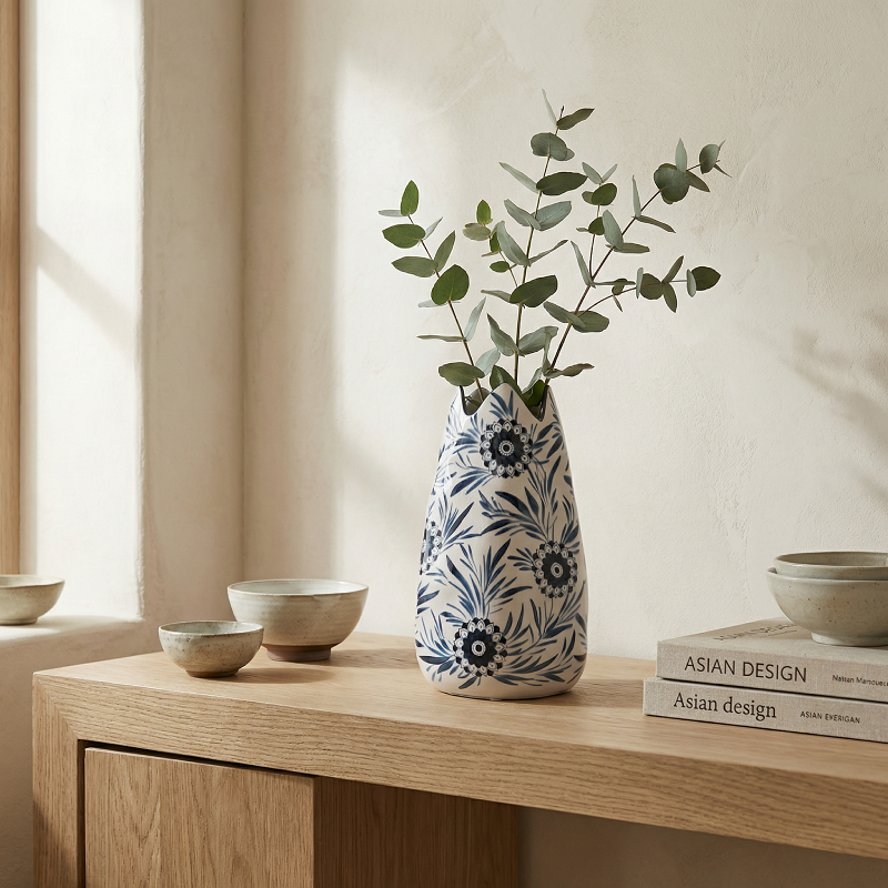 Vase porcelaine motifs fleurs de paysage L lifestyle