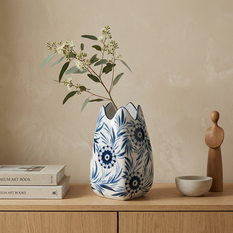 Vase porcelaine motifs fleurs de paysage M lifestyle