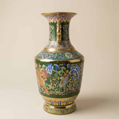 Vase porcelaine rétro chinois motifs double dragon détail côté