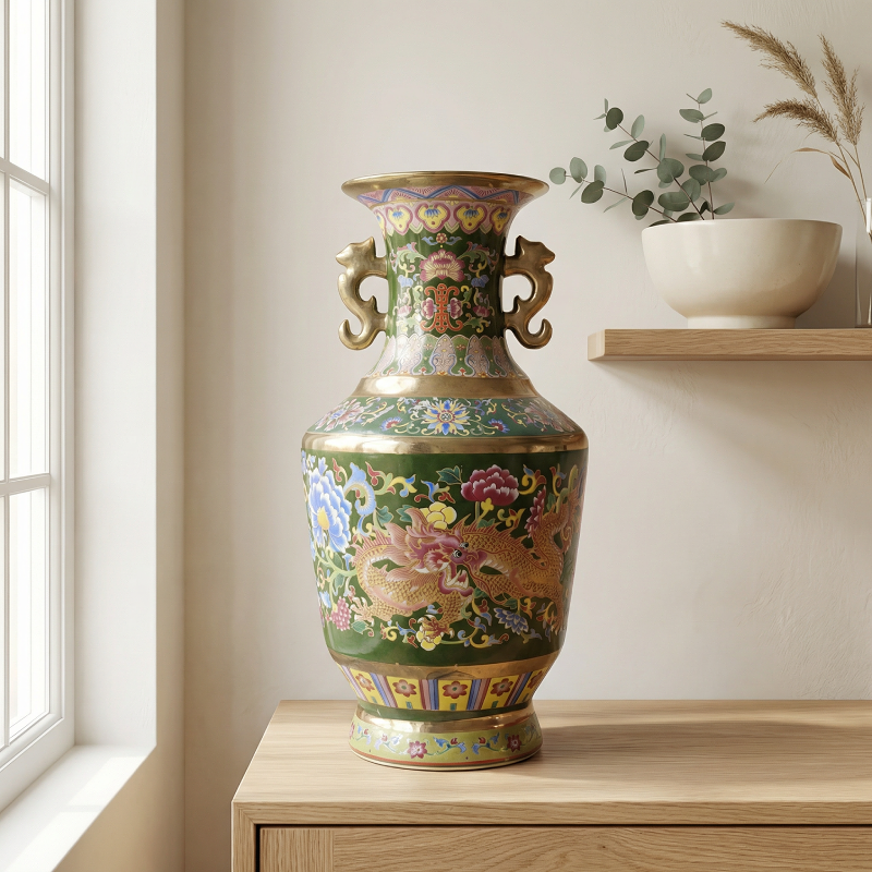 Vase porcelaine rétro chinois motifs double dragon lifestyle