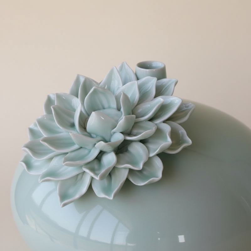 Vase porcelaine sculpture floral vert modèle S détail matière