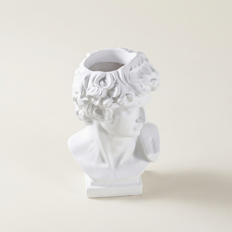 Vase résine blanc sculpture tête design nordique détail haut