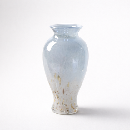 Vase verre design élégant bleu poudré finition glaçure