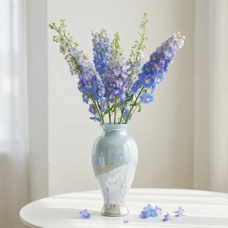 Vase verre design élégant bleu poudré finition glaçure lifestyle