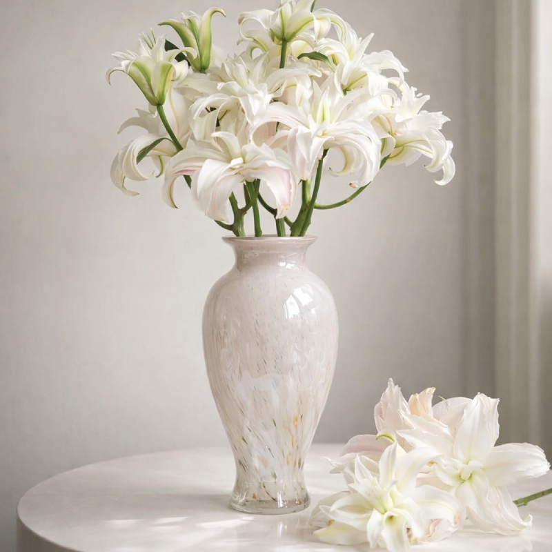 Vase verre design élégant rose poudré finition glaçure lifestyle