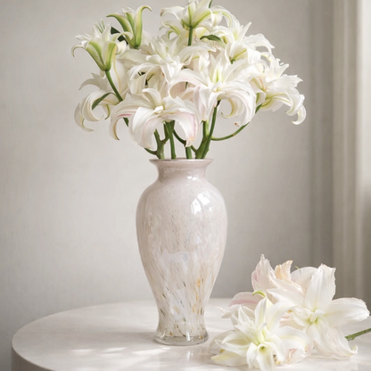 Vase verre design élégant rose poudré finition glaçure lifestyle