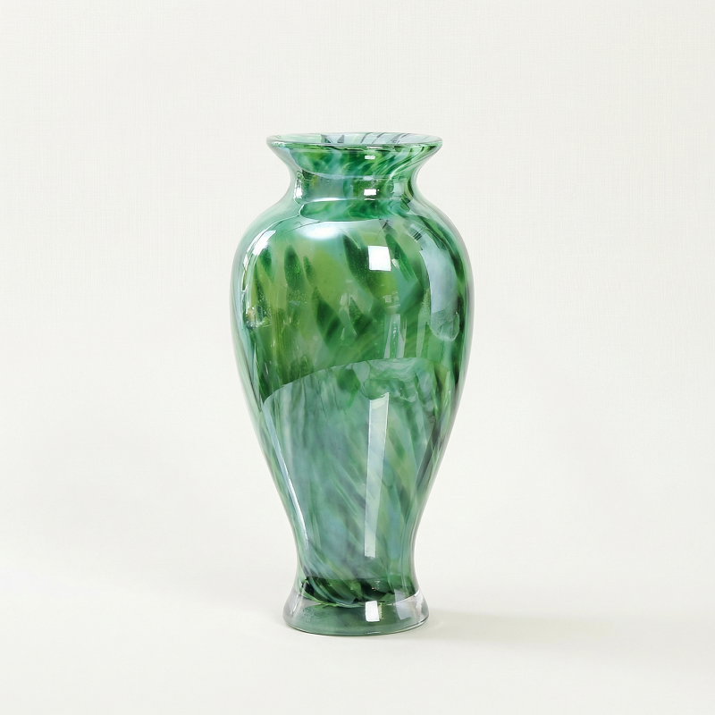 Vase verre design élégant vert finition glaçure