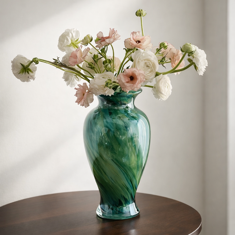 Vase verre design élégant vert finition glaçure intérieur