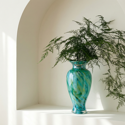 Vase verre design élégant vert finition glaçure lifestyle