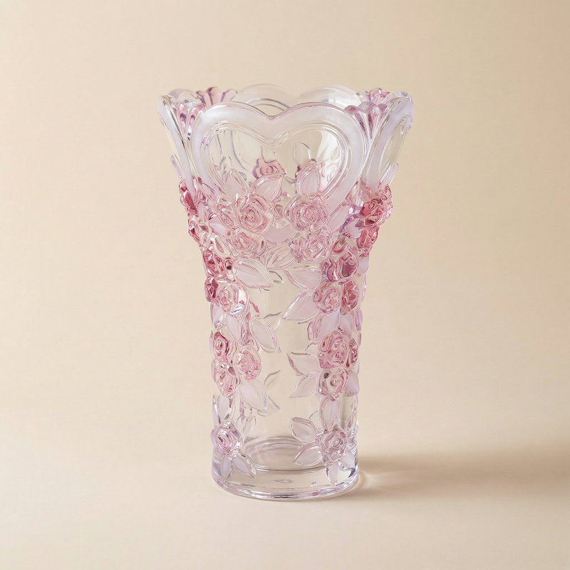 Vase verre design prunes rose