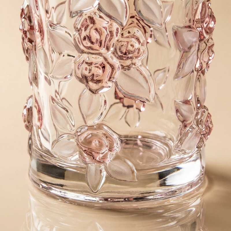 Vase verre design prunes rose détail bas