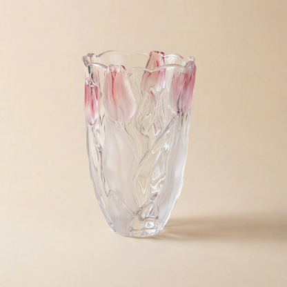 Vase verre design tulipes rose