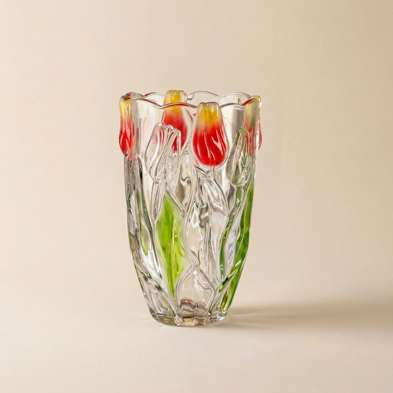 Vase verre design tulipes rouge