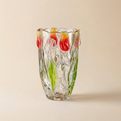 Vase verre design tulipes rouge